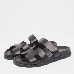 Pre Owned Hermes Black Leather Chypre Sandals Size 40