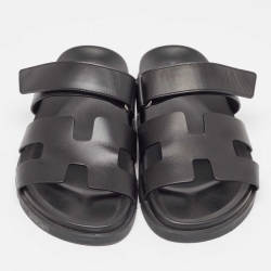 Pre Owned Hermes Black Leather Chypre Sandals Size 40