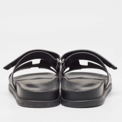 Pre Owned Hermes Black Leather Chypre Sandals Size 40