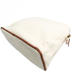 AUTH. HERMES BOLIDE MEDIUM IVORY TRAVEL CASE BAG POUCH COTTON/LEATHER H LOGO