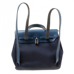 Hermes Denim Blue Fabric and Leather 2-in-1 Herbag Backpack