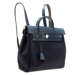 Hermes Denim Blue Fabric and Leather 2-in-1 Herbag Backpack