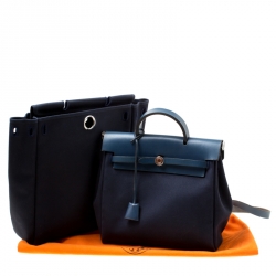 Hermes Denim Blue Fabric and Leather 2-in-1 Herbag Backpack