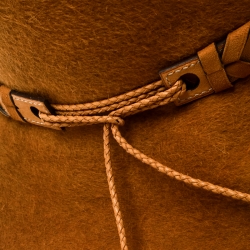 Pre Owned Hermes Mustard Yellow Felt Braided Leather Tassel Trim Fedora Hat Size 57