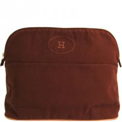 Pre Owned Hermes Brown Cotton Bolide Travel Case