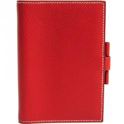 Pre Owned Hermes Red Chevre Mysore Leather Planner Cover 
