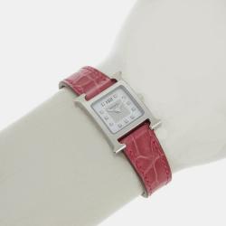 Pre Owned Hermes Silver Diamond Stainless Steel Heure H HH1.110 Quartz Women's Wristwatch 17 mm