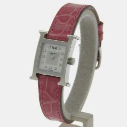 Pre Owned Hermes Silver Diamond Stainless Steel Heure H HH1.110 Quartz Women's Wristwatch 17 mm