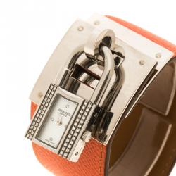 Pre Owned Hermes White Mother of Pearl Stainless Steel and Diamond Kelly Women's Wristwatch 20 mm