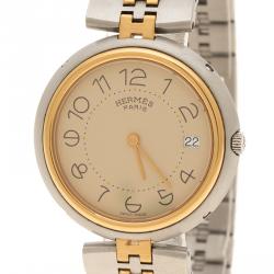 Pre Owned Hermes Cream Gold-Plated Stainless Steel Clipper Women's Wristwatch 33 mm