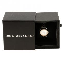 Pre Owned Hermes White 18K Yellow Gold Plated And Stainless Steel Arceau Women's Wristwatch 25 mm