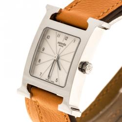 Pre Owned Hermes Cream Stainless Steel Heure H Women's Wristwatch 21 mm