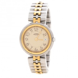 Hermes Cream Gold-Plated Stainless Steel Clipper Women's Wristwatch 25 mm