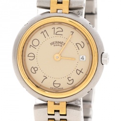 Pre Owned Hermes Cream Gold-Plated Stainless Steel Clipper Women's Wristwatch 25 mm