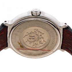 Pre Owned Hermes White Stainless Steel Leather Women's Wristwatch 27MM
