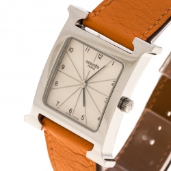 Hermes White Stainless Steel Heure H HH1.510 Women's Wristwatch 26 mm