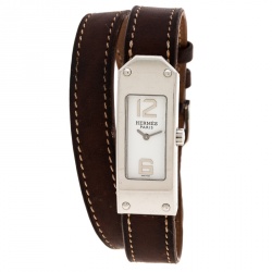 Pre Owned Hermes White Stainless Steel Kelly 2 Double Tour KT1.210 Women's Wristwatch 15 mm