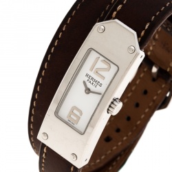 Pre Owned Hermes White Stainless Steel Kelly 2 Double Tour KT1.210 Women's Wristwatch 15 mm