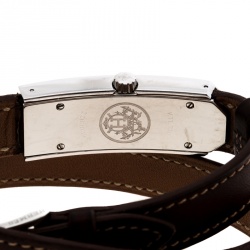 Pre Owned Hermes White Stainless Steel Kelly 2 Double Tour KT1.210 Women's Wristwatch 15 mm