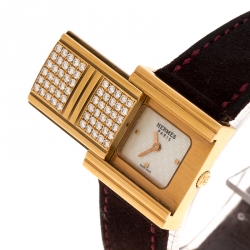 Pre Owned Hermes Mother of Pearl Diamond & 18K Gold Glissade GL1.271 Women's Wristwatch 20 mm
