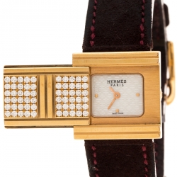 Pre Owned Hermes Mother of Pearl Diamond & 18K Gold Glissade GL1.271 Women's Wristwatch 20 mm