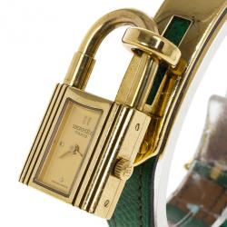 Pre Owned Hermes Gold Stainless Steel Green Kelly Women's Wristwatch 20MM