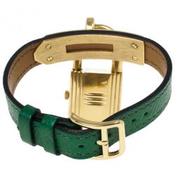 Pre Owned Hermes Gold Stainless Steel Green Kelly Women's Wristwatch 20MM