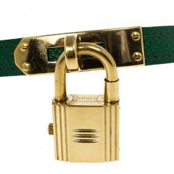 Pre Owned Hermes Gold Stainless Steel Green Kelly Women's Wristwatch 20MM