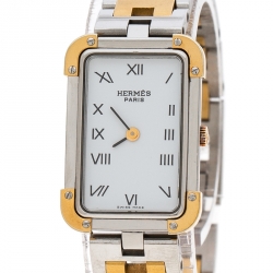 Pre Owned Hermes White Gold Plated Stainless Steel Croisière CR1.220 Women's Wristwatch 15 mm