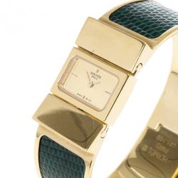 Pre Owned Hermes Gold Stainless Steel Green Loquet Bangle Women’s Wristwatch 20MM