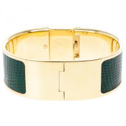 Pre Owned Hermes Gold Stainless Steel Green Loquet Bangle Women’s Wristwatch 20MM