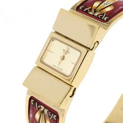 مملوكة مسبقًا Hermes Gold Stainless Steel Red Loquet Bangle Women's Wristwatch 20MM