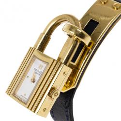 Pre Owned Hermes White Stainless Steel Black Kelly Women's Wristwatch 20MM