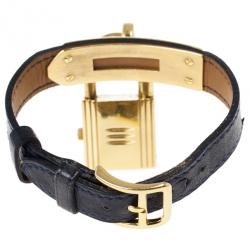 Pre Owned Hermes White Stainless Steel Black Kelly Women's Wristwatch 20MM