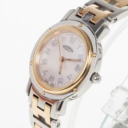 Pre Owned Hermes White Gold & Steel Clipper PM Women's Wristwatch 24MM