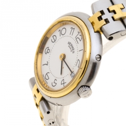 Pre Owned Hermes White Gold Plated and Stainless Steel Clipper Women's Wristwatch 25 mm