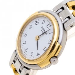 Pre Owned Hermes White Gold Plated and Stainless Steel Windsor 62.03 Women's Wristwatch 24 mm