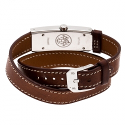 Pre Owned Hermes White Stainless Steel Kelly 2 Double Tour KT1.210 Women's Wristwatch 15 mm