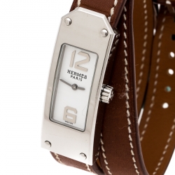 Pre Owned Hermes White Stainless Steel Kelly 2 Double Tour KT1.210 Women's Wristwatch 15 mm