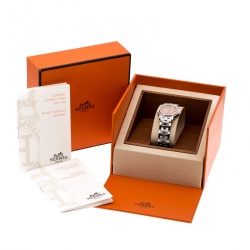 Pre Owned Hermes Peach Stainless Steel Clipper CL4.210 Women's Wristwatch 24 mm 