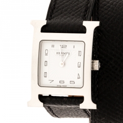 Hermes White Stainless Steel Heure H HH1.210 Women's Wristwatch 21 mm