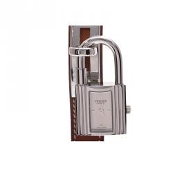 Pre Owned Hermes Silver Stainless Steel and Leather Kelly KE1.210 Women's Wristwatch 20x38MM