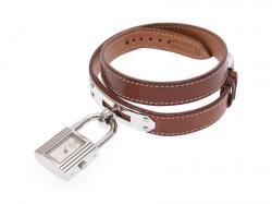 Pre Owned Hermes Silver Stainless Steel and Leather Kelly KE1.210 Women's Wristwatch 20x38MM