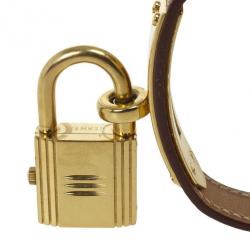 Pre Owned Hermes Brown Gold Plated SS Leather Womens Wristwatch 20 MM