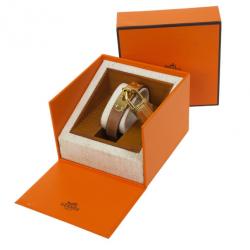 Pre Owned Hermes Brown Gold Plated SS Leather Womens Wristwatch 20 MM