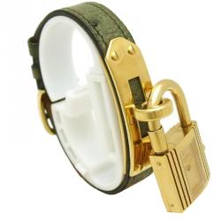 Pre Owned Hermes Gold Gold Plated and Leather Kelly Watch Quartz Women's Wristwatch 20MM