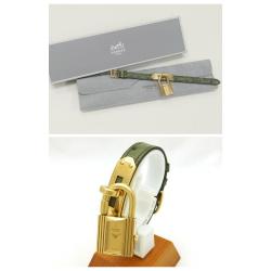 Pre Owned Hermes Gold Gold Plated and Leather Kelly Watch Quartz Women's Wristwatch 20MM