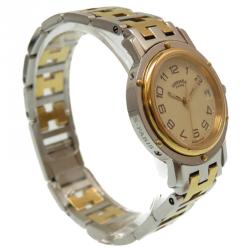 Hermes Gold and Stainless Steel Clipper Quartz Cl 3.240 Analog Women's Wristwatch 24MM