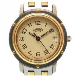 Hermes Gold and Stainless Steel Clipper Quartz Cl 3.240 Analog Women's Wristwatch 24MM