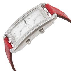Pre Owned Hermes White Stainless Steel Diamond and Leather Cape Cod Nantucket CC3-230 Women's Wristwatch 20MM